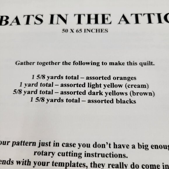 Bats In The Attic Quilt Pattern Primitive Pieces By Lynda 50 x 65 - Picture 7 of 7